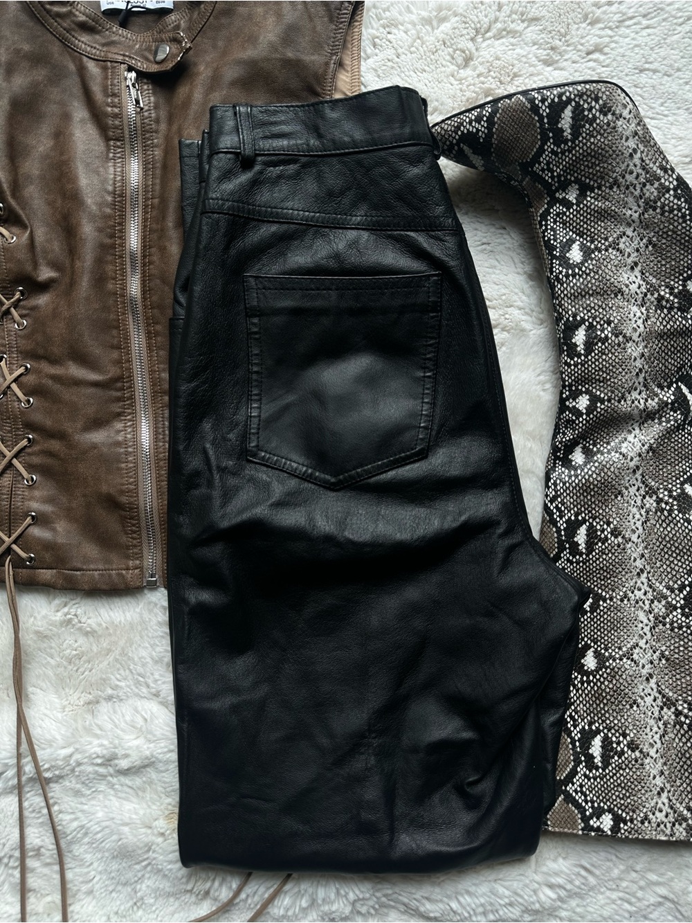 Forenza Genuine Leather Pants Vintage High Waisted Straight Leg Black Moto